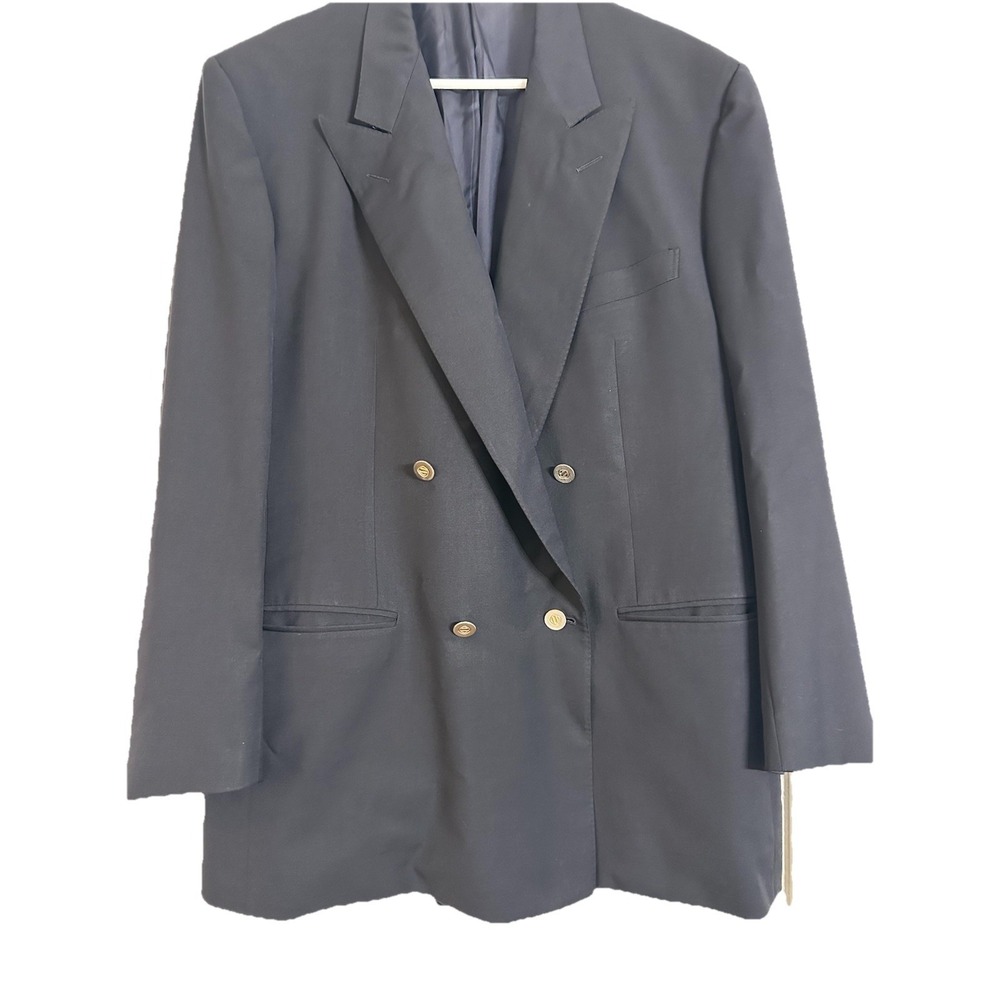 Ermenegildo Zegna Double Breasted Blazer Jacket 38 Navy Blue Wool Peak Lapel